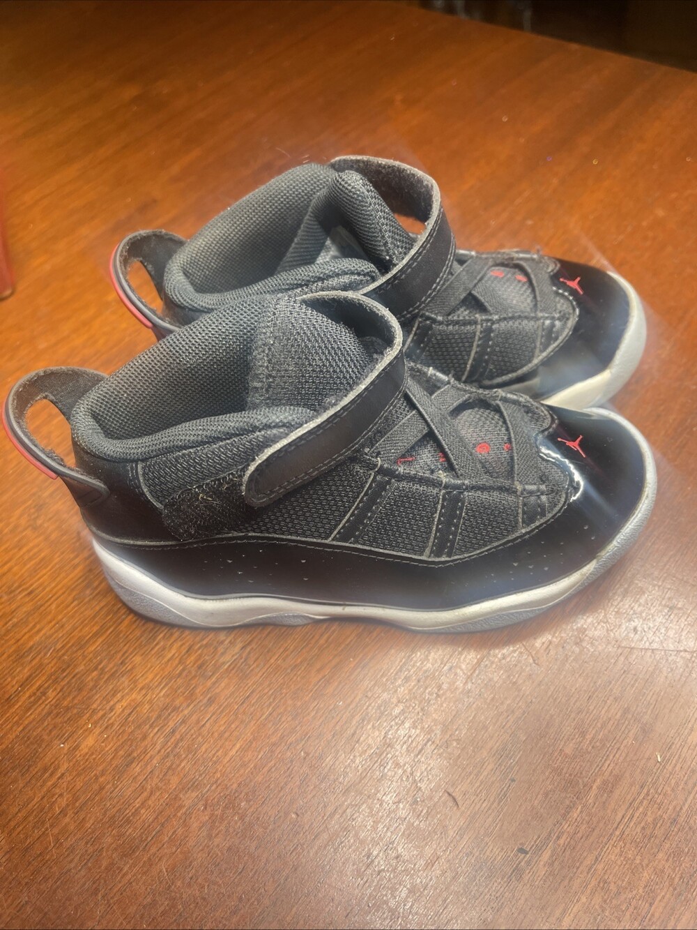 Nike Jordan Toddler's 6 Rings Black Leather Sneakers 323420 064 Size 10C